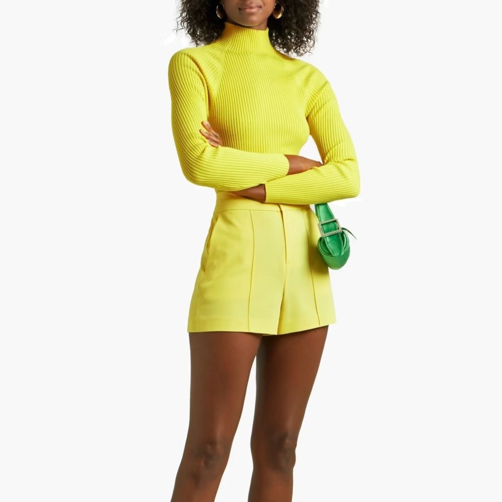 Alice + Olivia Dylan High Waisted Pintuck Shorts in Yellow